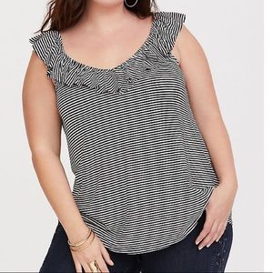 Torrid Super Soft Black and White Ruffle Tank